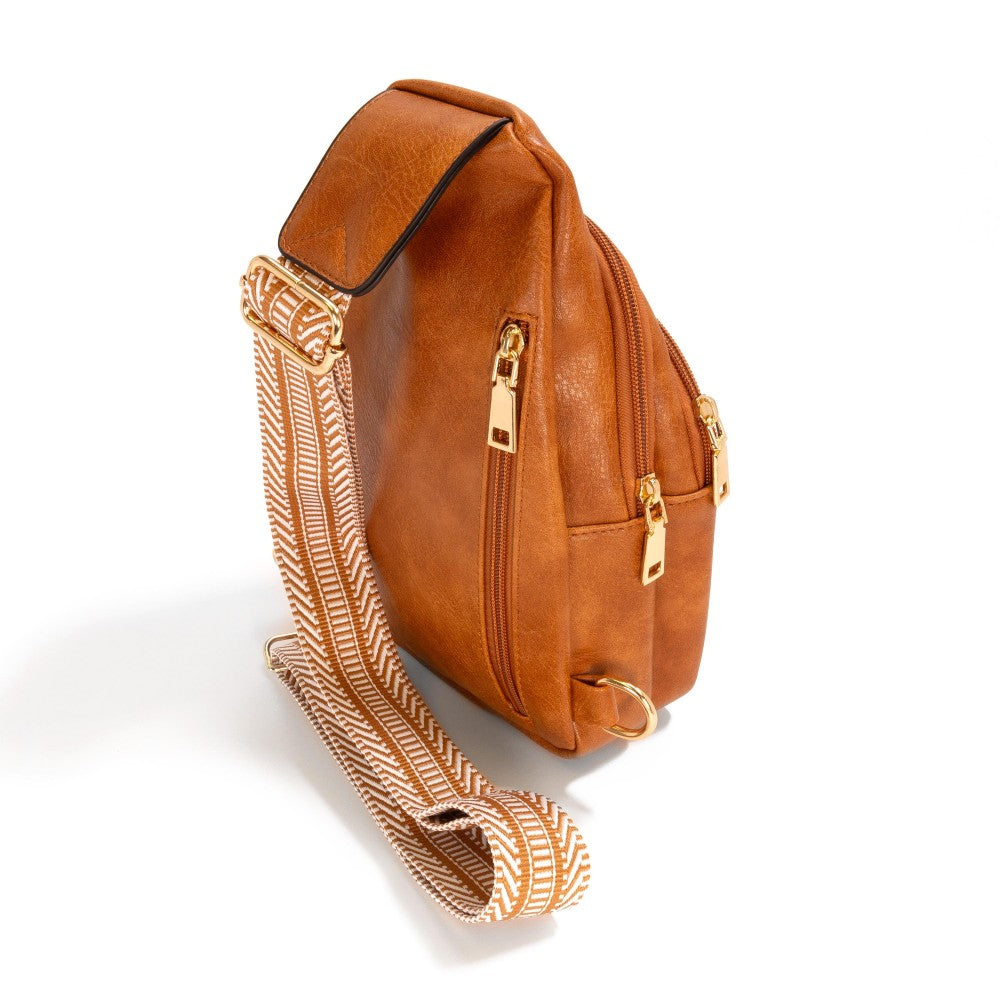 Sling Bag with Contrast Leather - Light Brown
