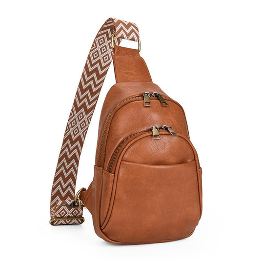 Crossbody Bag with Guitar Strap - Light Brown