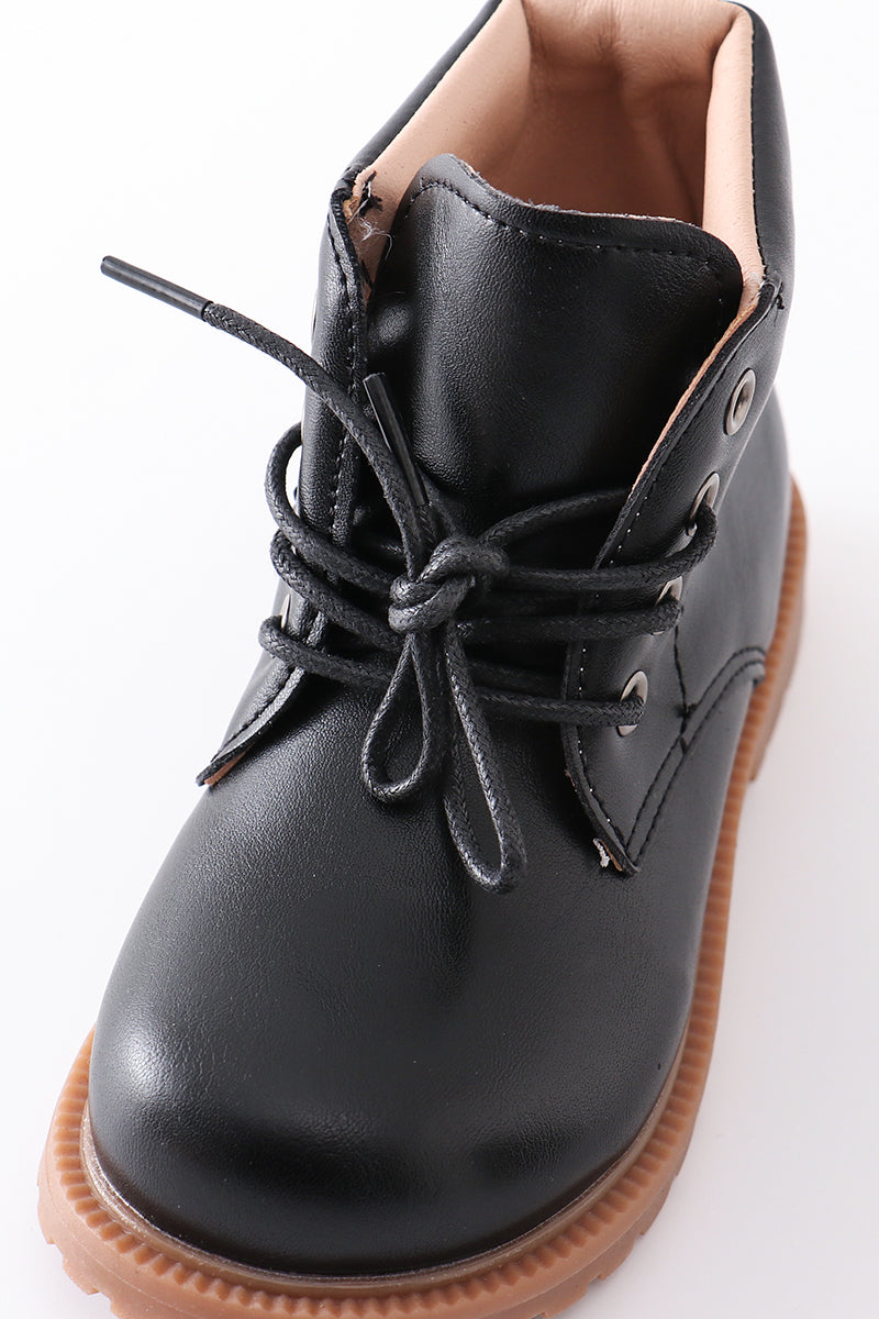 Lace Up Booties For Boys In Black - Essential Southern Charm
