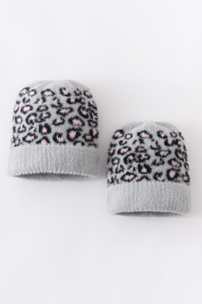 Grey Leopard Beanie Hat Toddler Adult - Essential Southern Charm