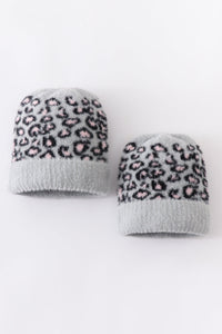 Grey Leopard Beanie Hat Toddler Adult - Essential Southern Charm