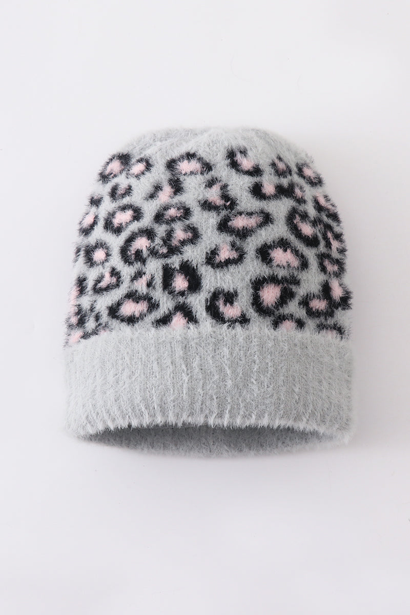Grey Leopard Beanie Hat Toddler Adult - Essential Southern Charm