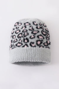 Grey Leopard Beanie Hat Toddler Adult - Essential Southern Charm