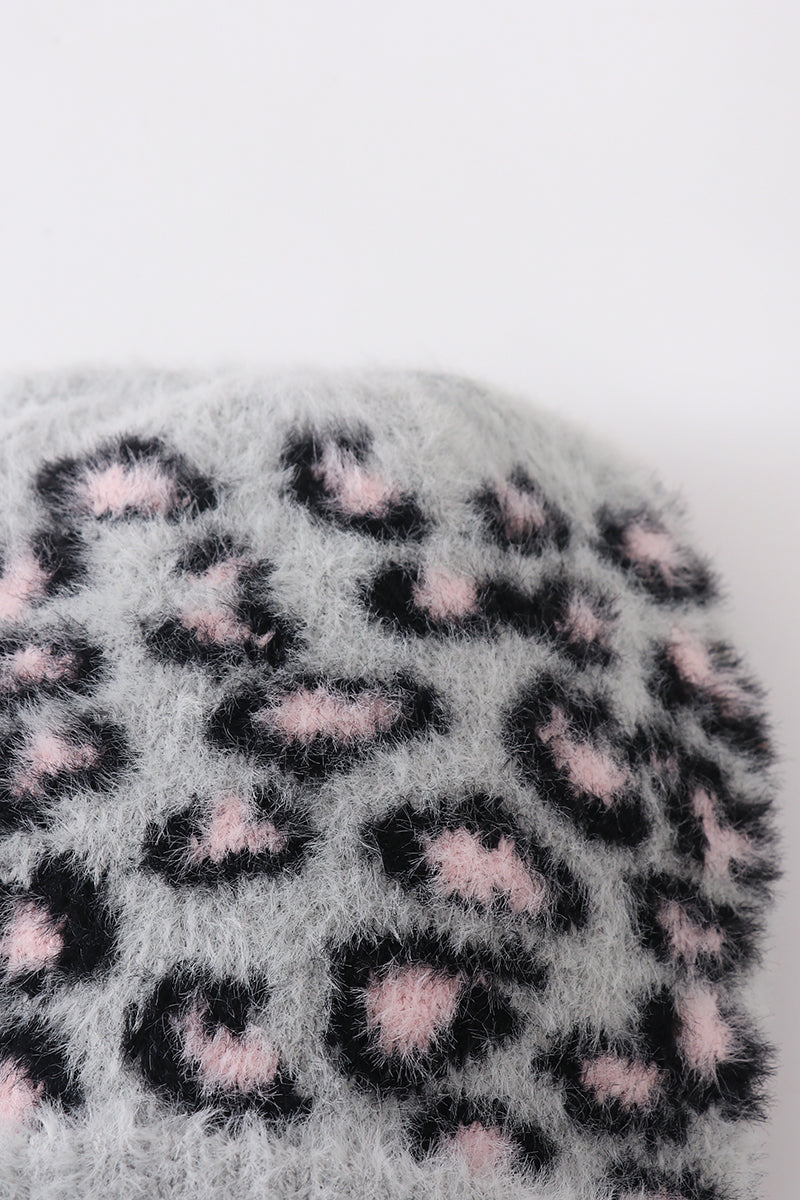 Grey Leopard Beanie Hat Toddler Adult - Essential Southern Charm
