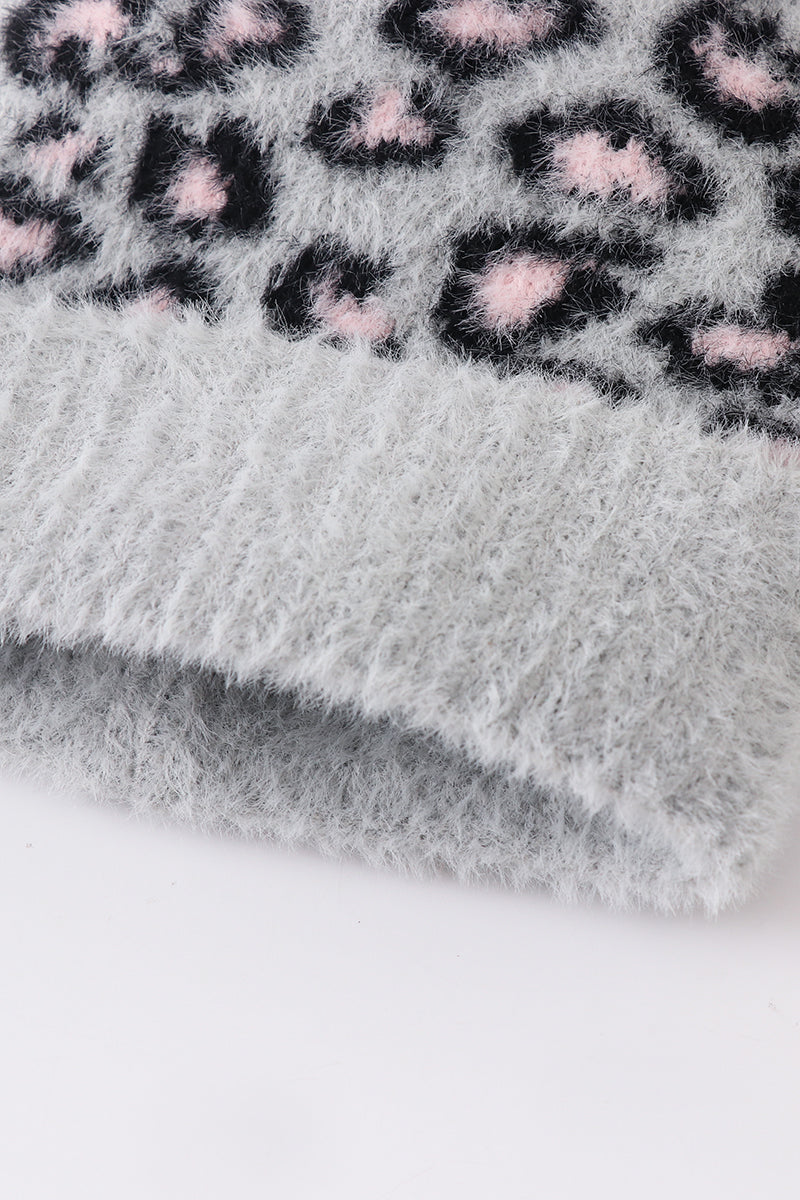 Grey Leopard Beanie Hat Toddler Adult - Essential Southern Charm