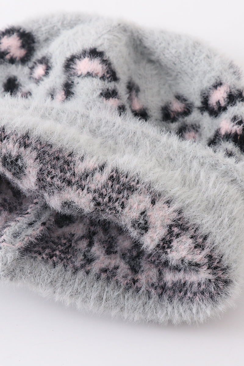 Grey Leopard Beanie Hat Toddler Adult - Essential Southern Charm