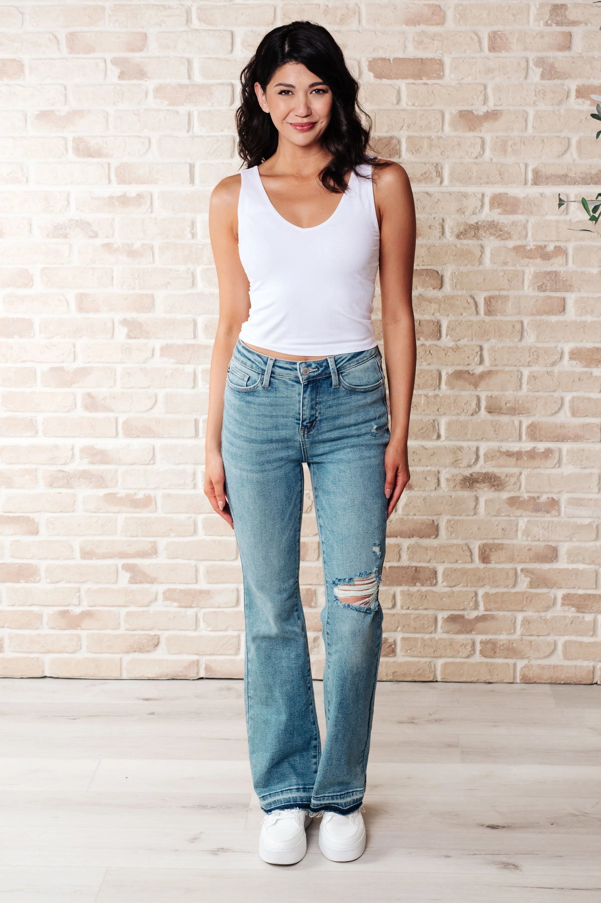 Isla Mid Rise Distressed Released Hem Bootcut Jeans - Essential Southern Charm