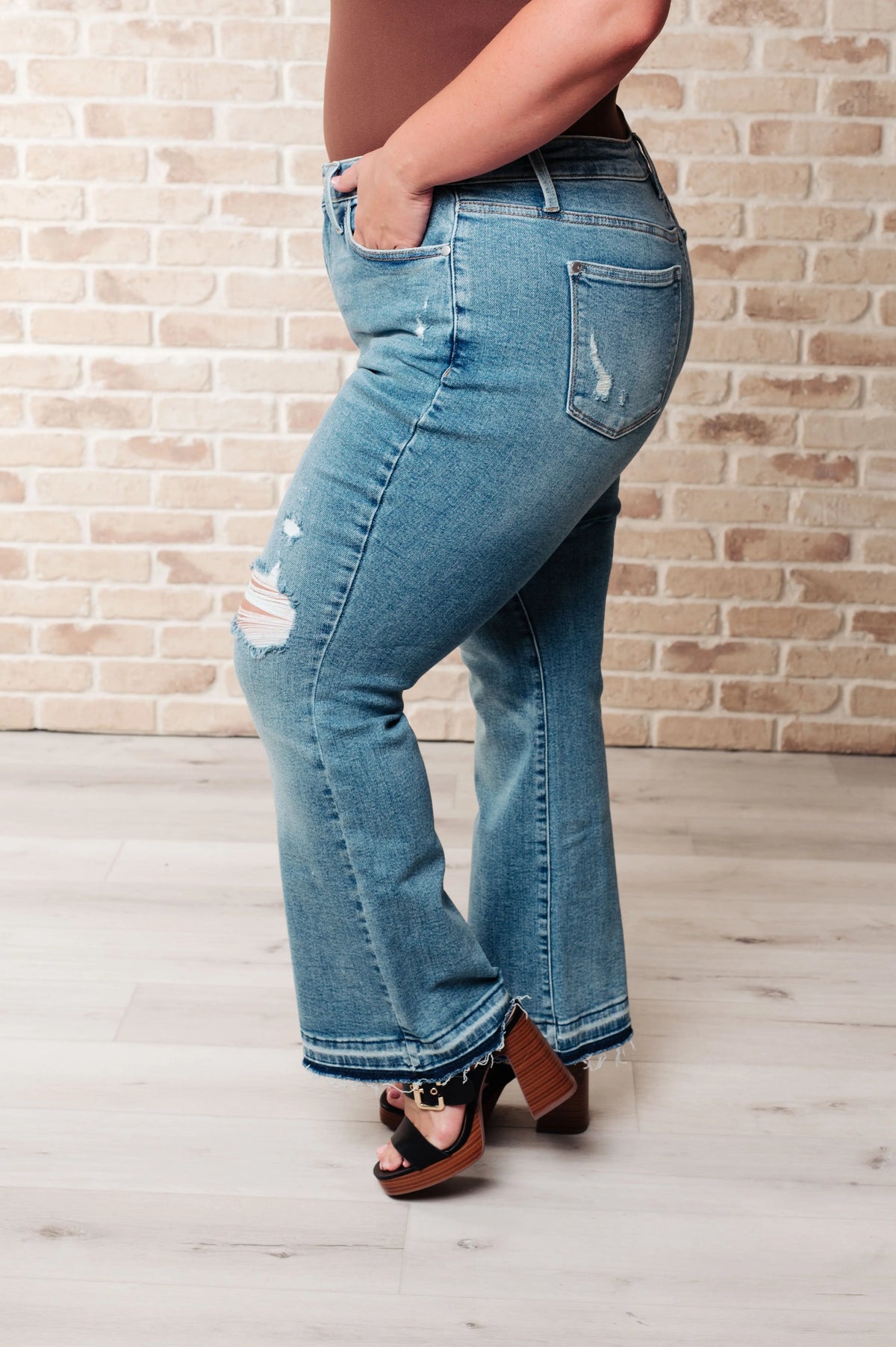 Isla Mid Rise Distressed Released Hem Bootcut Jeans - Essential Southern Charm