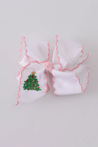 Christmas tree embroidery hair bow