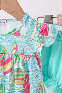 Sailboat print ruffle bloomer set