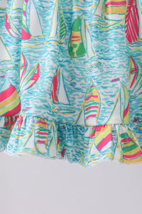 Sailboat print ruffle bloomer set