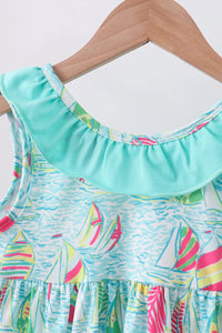 Sailboat print ruffle shorts set