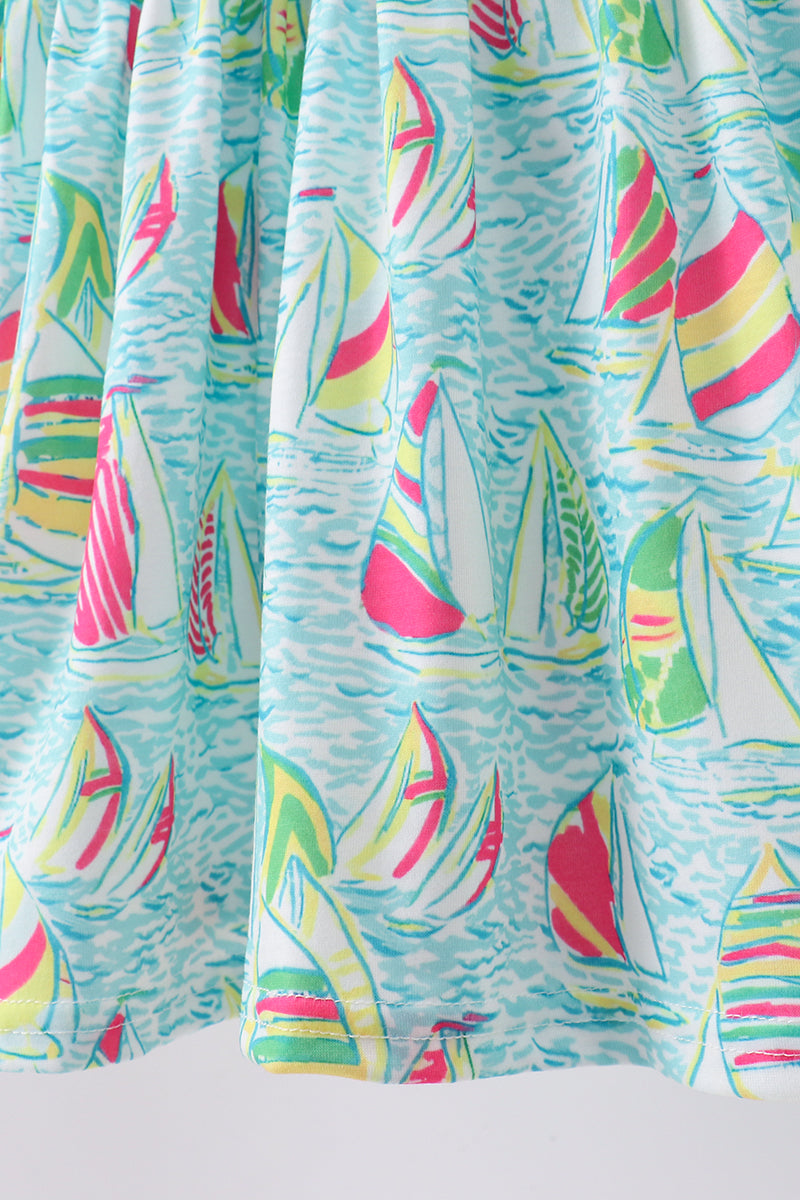 Sailboat print ruffle shorts set