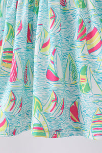 Sailboat print ruffle shorts set