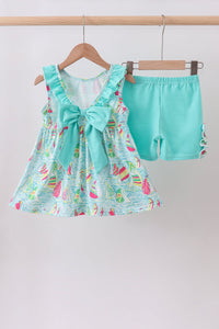 Sailboat print ruffle shorts set