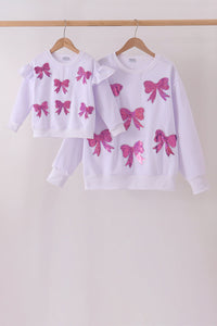 White bow sequin mom&me sweatshirt