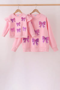 Pink bow sequin mom&me sweatshirt