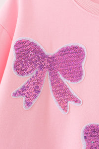 Pink bow sequin mom&me sweatshirt