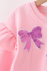 Pink bow sequin mom&me sweatshirt