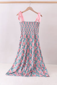Mommy Pink floral smocked tiered dress