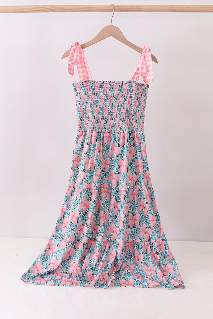 Mommy Pink floral smocked tiered dress