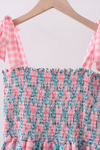 Mommy Pink floral smocked tiered dress