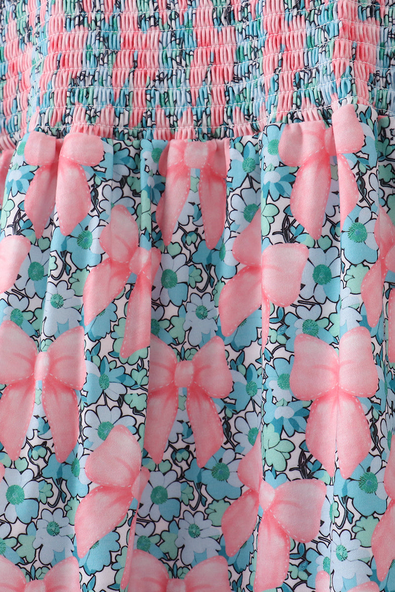 Mommy Pink floral smocked tiered dress