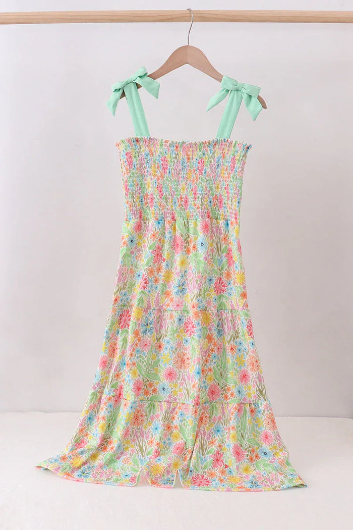 Pink floral smocked tiered dress - Essential Southern Charm