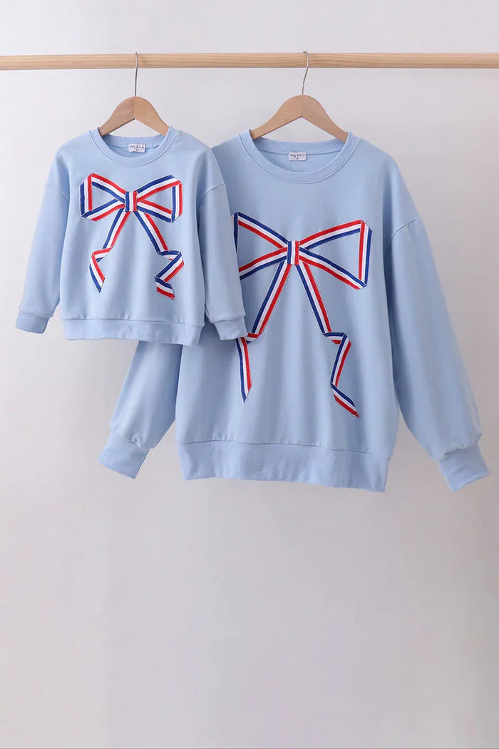 Blue Patriotic hand-sewn bow mom&me sweatshirt - Essential Southern Charm