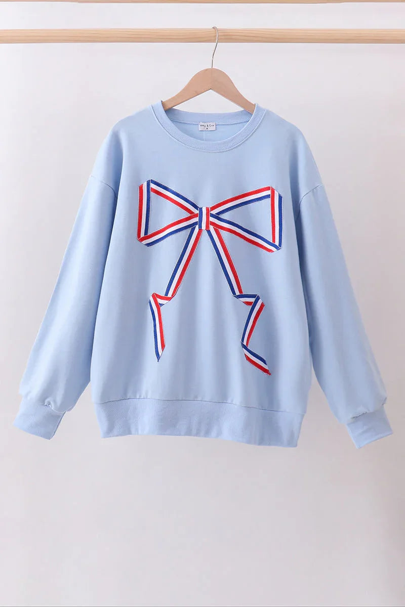 Blue Patriotic hand-sewn bow mom&me sweatshirt - Essential Southern Charm