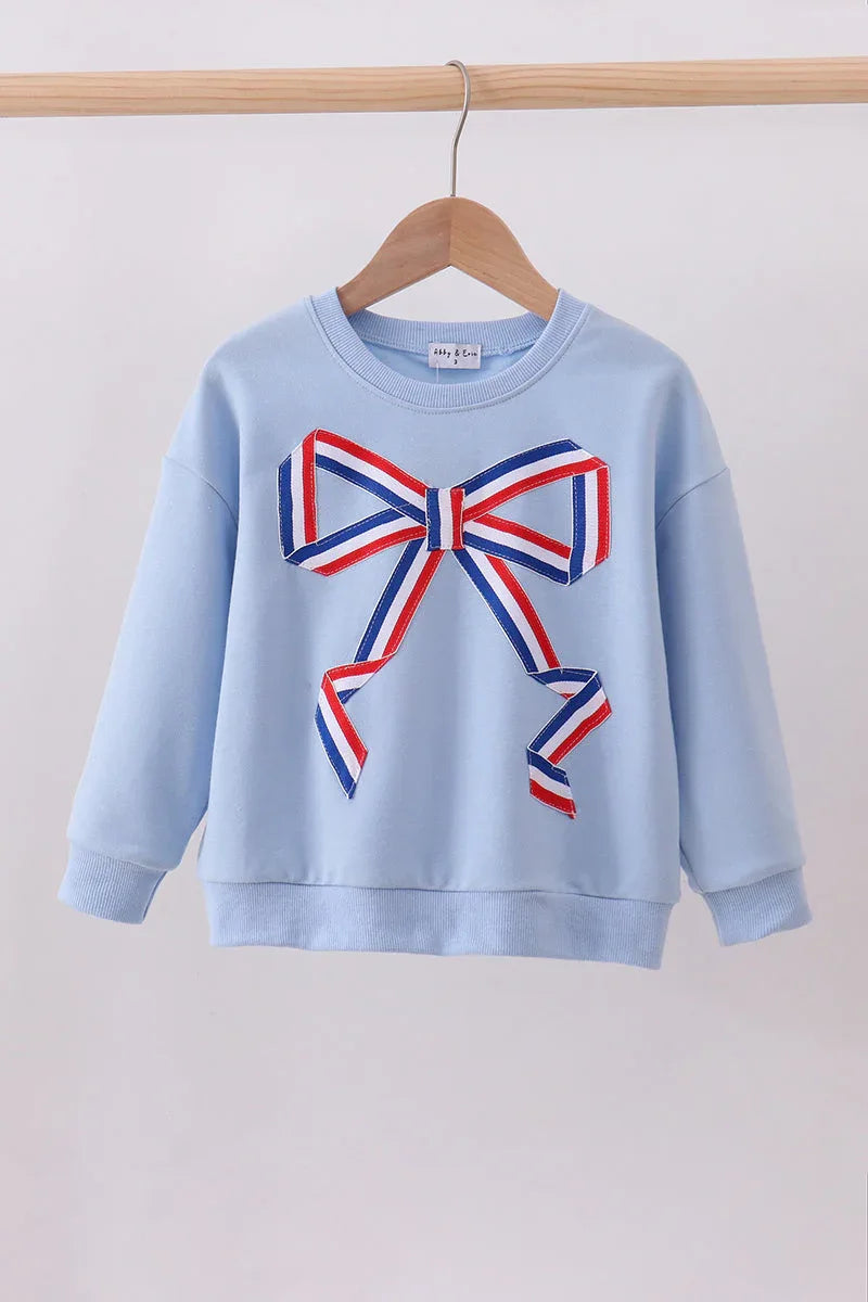 Blue Patriotic hand-sewn bow mom&me sweatshirt - Essential Southern Charm
