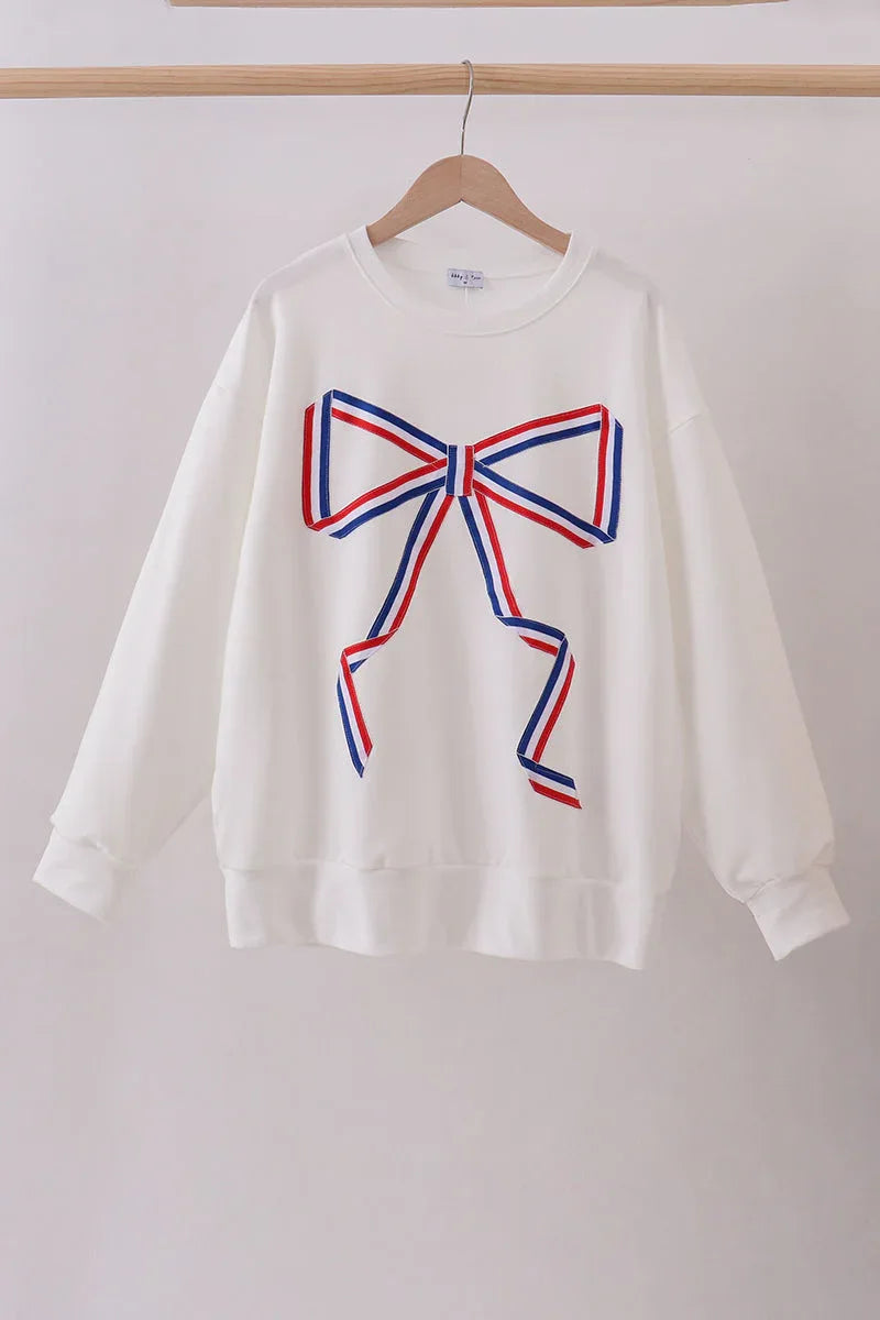 Cream Patriotic hand-sewn bow mom&me sweatshirt - Essential Southern Charm