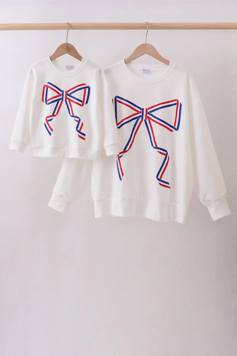 Cream Patriotic hand-sewn bow mom&me sweatshirt - Essential Southern Charm