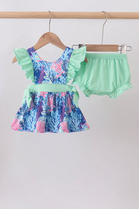 Marine creature print ruffle bloomer set