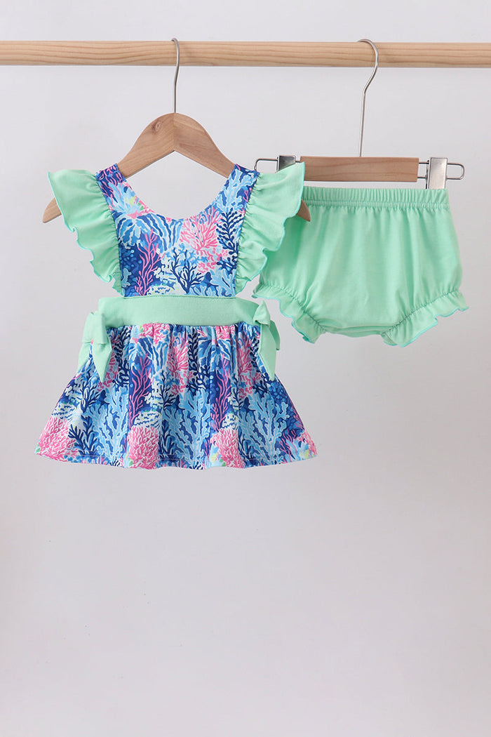 Marine creature print ruffle bloomer set