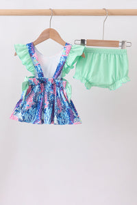 Marine creature print ruffle bloomer set