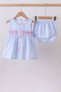 Seersucker bow smocked bloomer set
