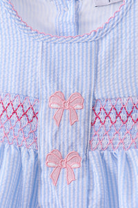 Seersucker bow smocked bloomer set