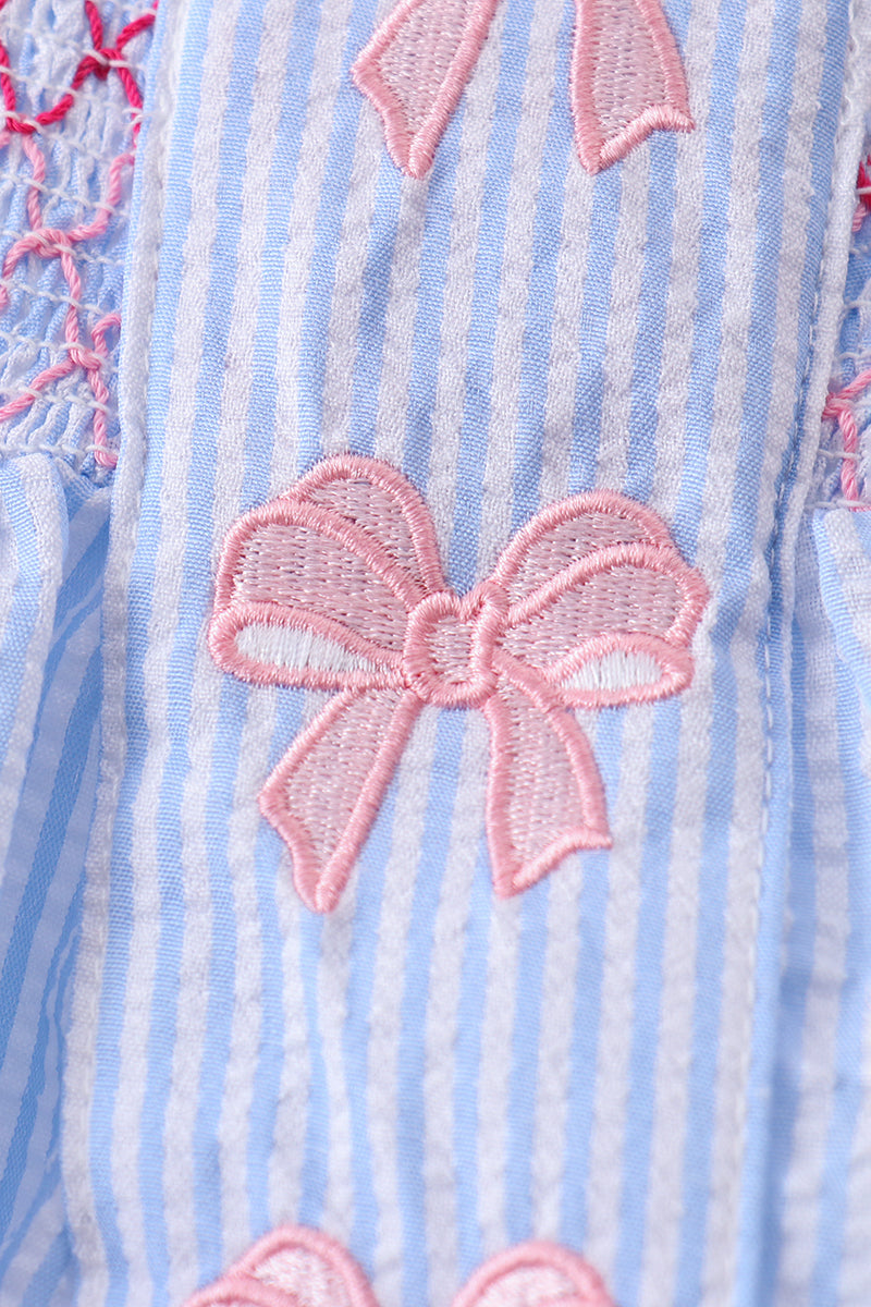 Seersucker bow smocked bloomer set