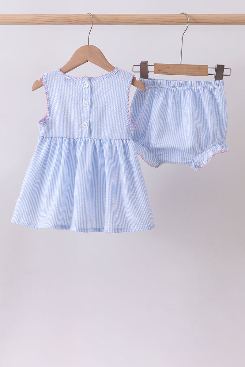 Seersucker bow smocked bloomer set