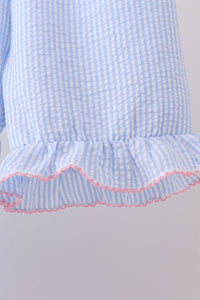 Seersucker bow smocked ruffle shorts set