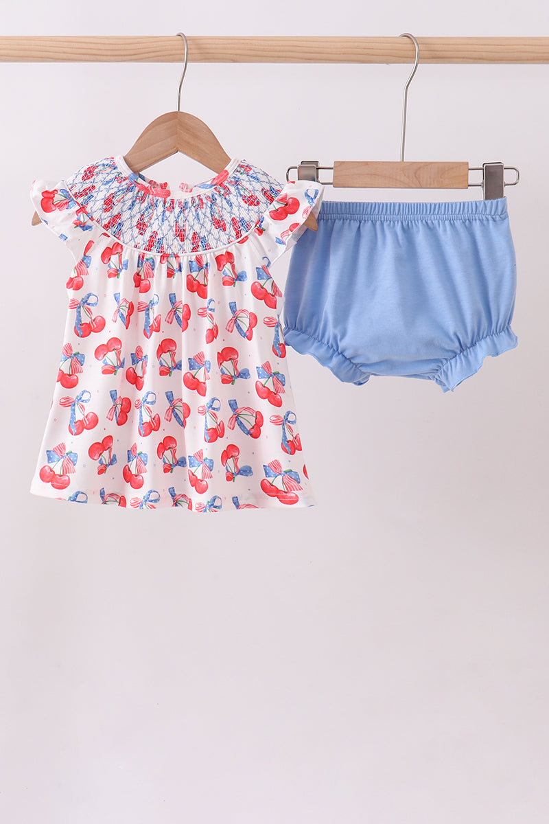 Cherry smocked bloomer set