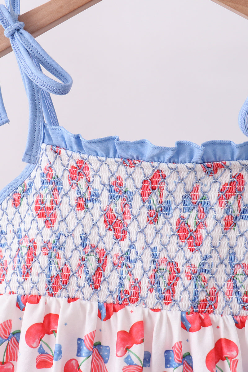 Cherry smocked ruffle shorts set
