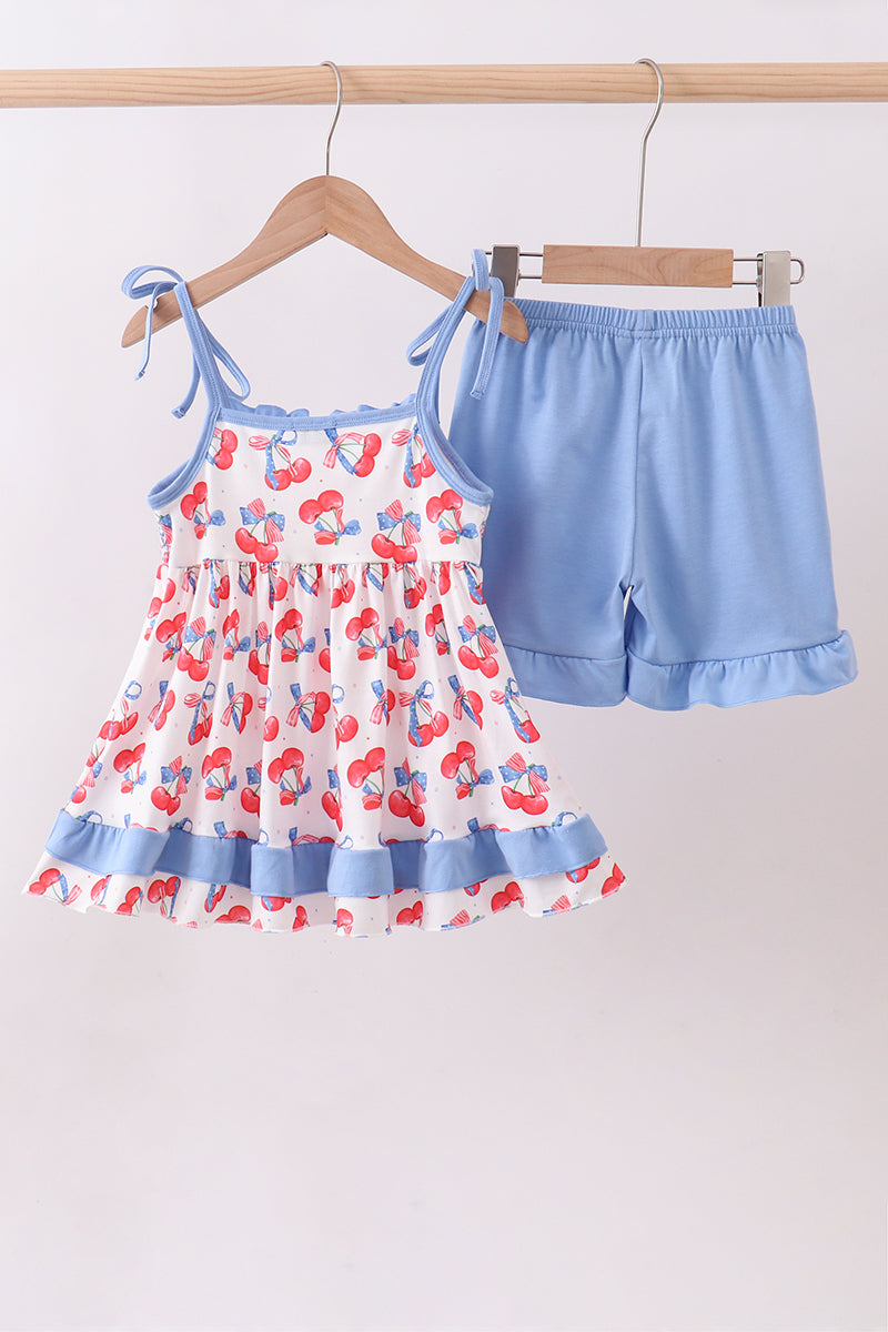 Cherry smocked ruffle shorts set
