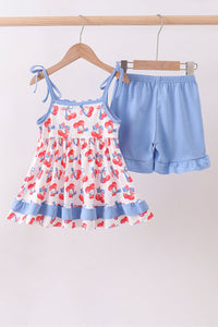 Cherry smocked ruffle shorts set