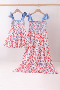 Cherry smocked tiered mom&me dress