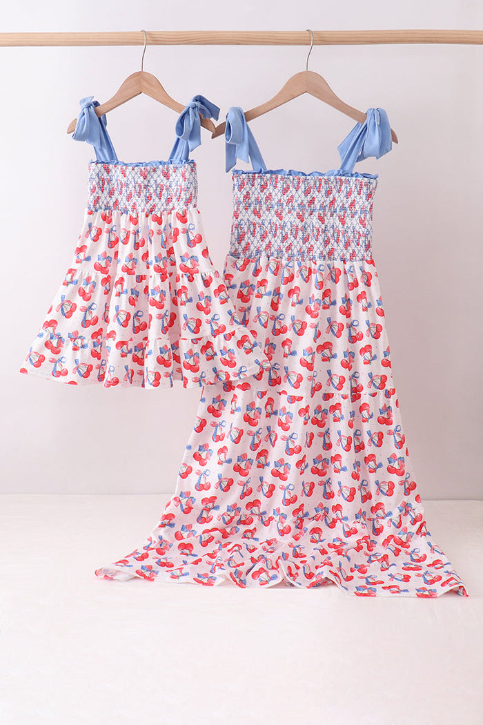Cherry smocked tiered mom&me dress