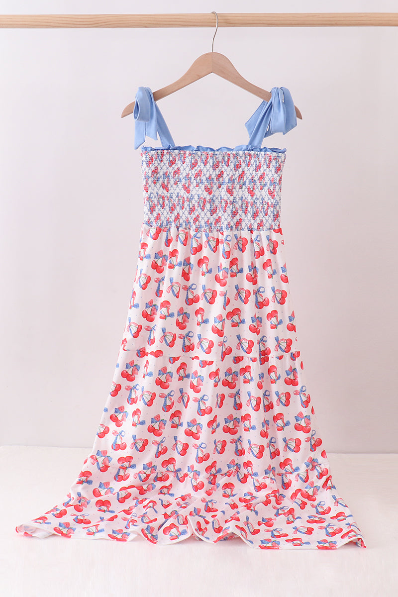 Cherry smocked tiered mom&me dress