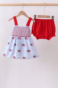 Flag embroidery seersucker bloomer set