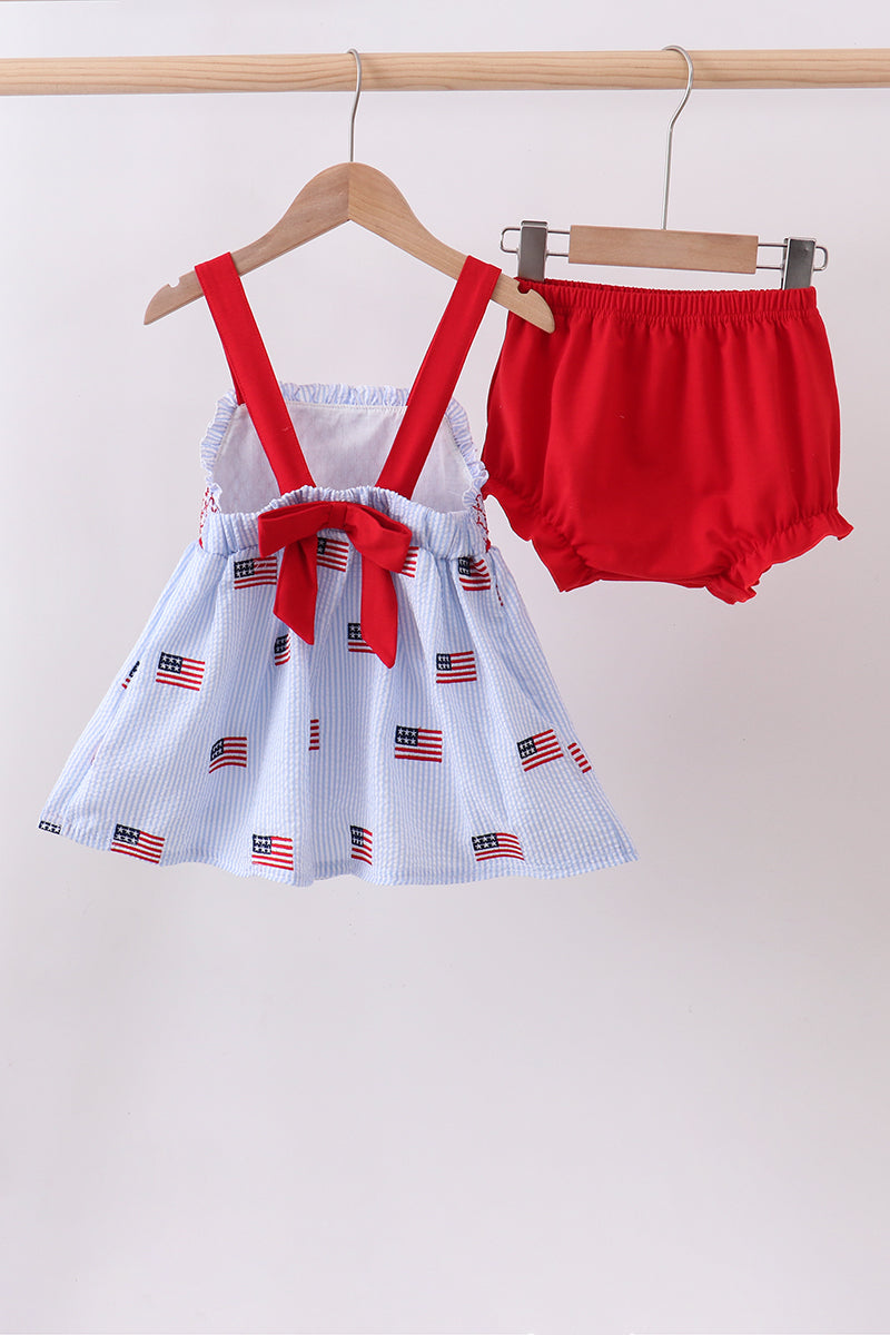 Flag embroidery seersucker bloomer set